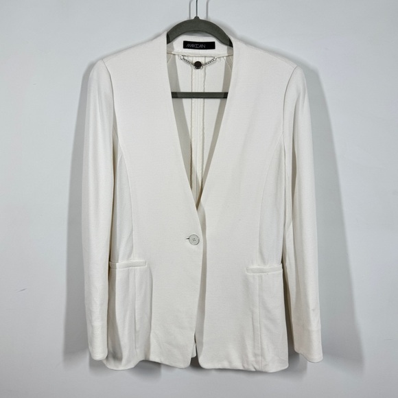 Marc Cain White Textured Knit Minimalist Single Button Tailored Blazer Jacket - Picture 2 of 13